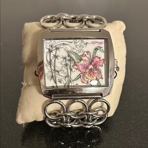 Ed Hardy Silver Floral Watch